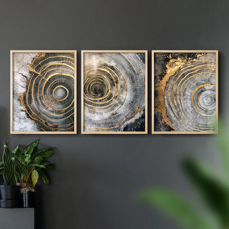 Abstract  Series  XCII  -Set Of 3 Framed Giclee Prints -Ready to Hang, Natural Framed, 10" H x 8" W