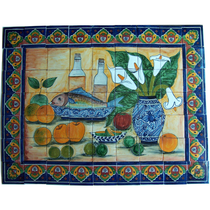 TalaMex Fish Bodegon. Clay Talavera Tile Mural