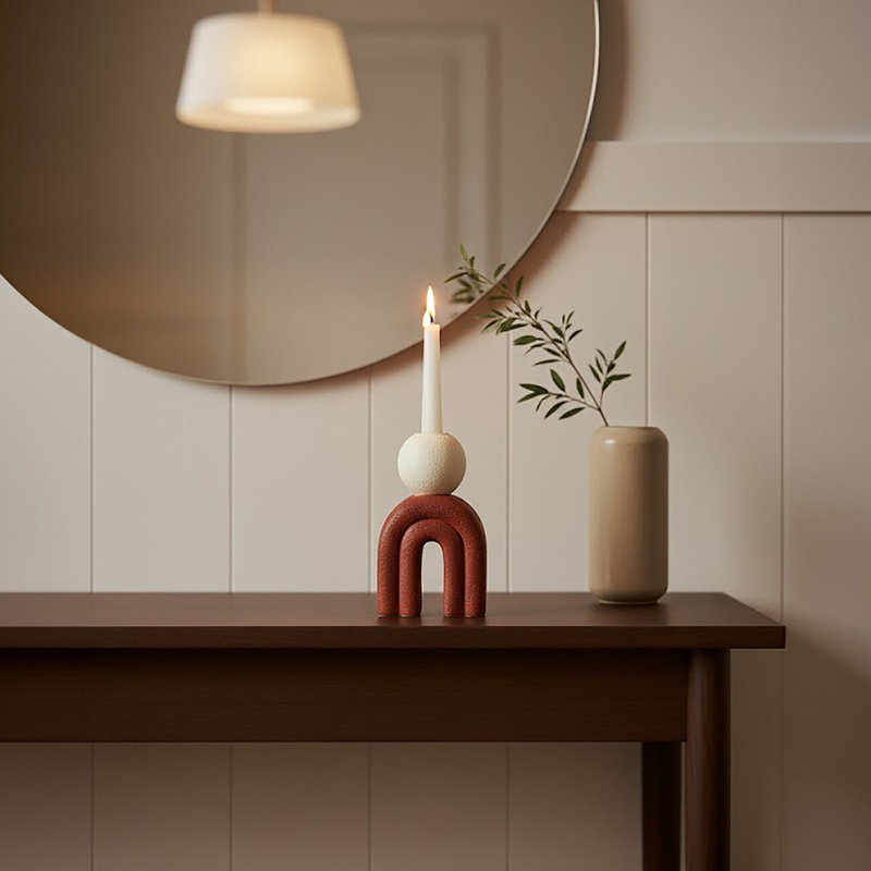Stone Tabletop Candlestick, Red