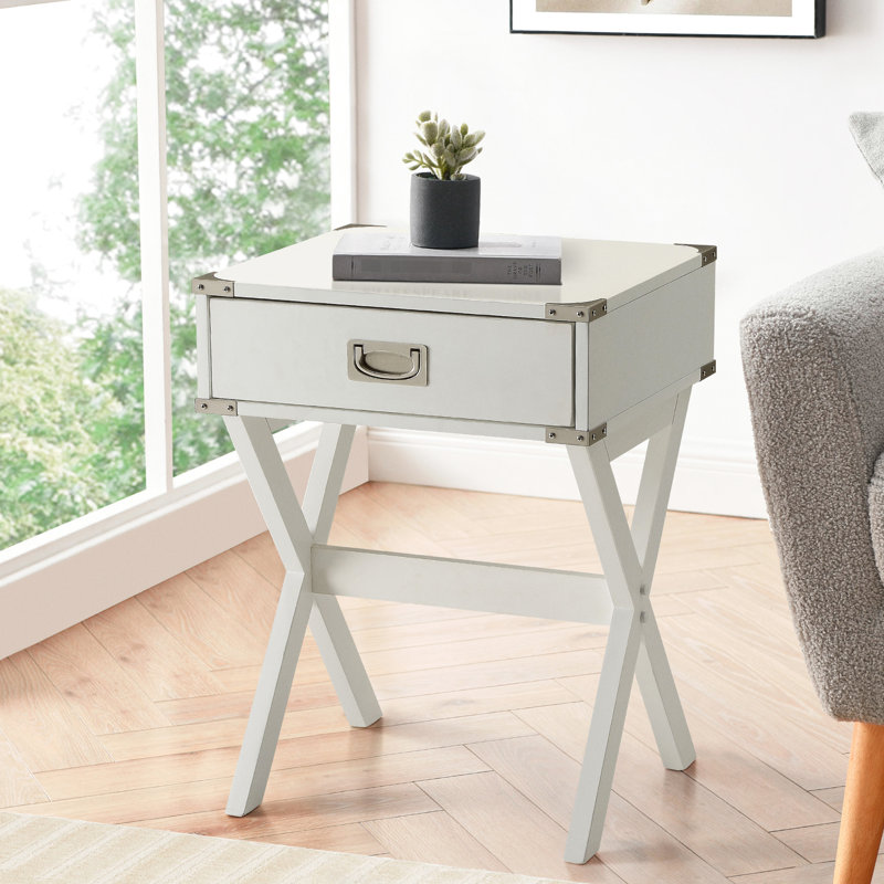 Table d'appoint carrée blanche avec tiroir - Offre une solution de rangement pratique et idéale pour les bureaux.