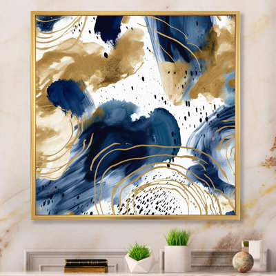 Motif abstrait avec textures bleues et dorées II - Décoration murale abstraite