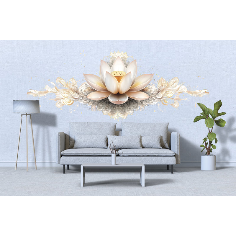 Papier peint fleur de lotus, papier peint floral bohème, décoration de chambre à coucher zen 341Mv, H 16 po x l 9 po