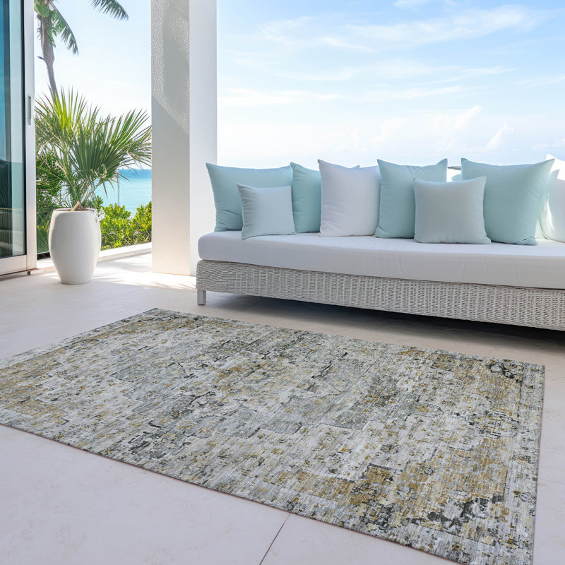 Tapis taupe Xhevrie intérieur / extérieur lavable à la machine, Rectangulaire 3 pi x 5 pi