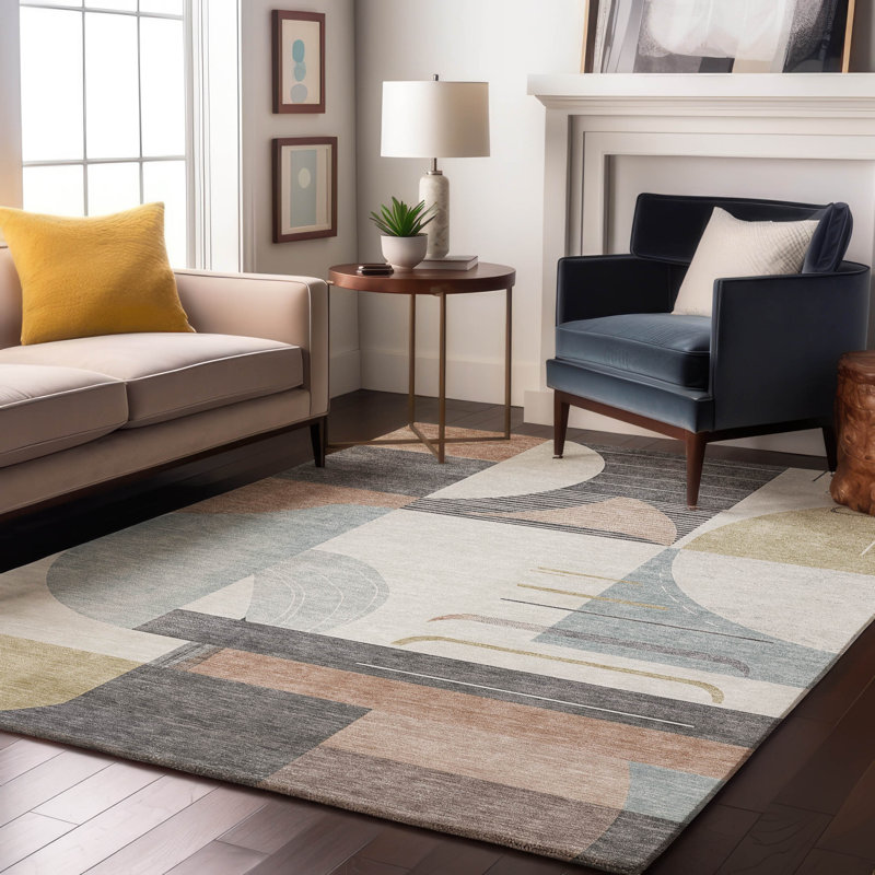 Premium Machine Washable Mehara AMF1694 Geometric Rug, Rectangulaire 8 pi x 10 pi