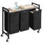 Wood Rolling Laundry Basket with Handles-900587739