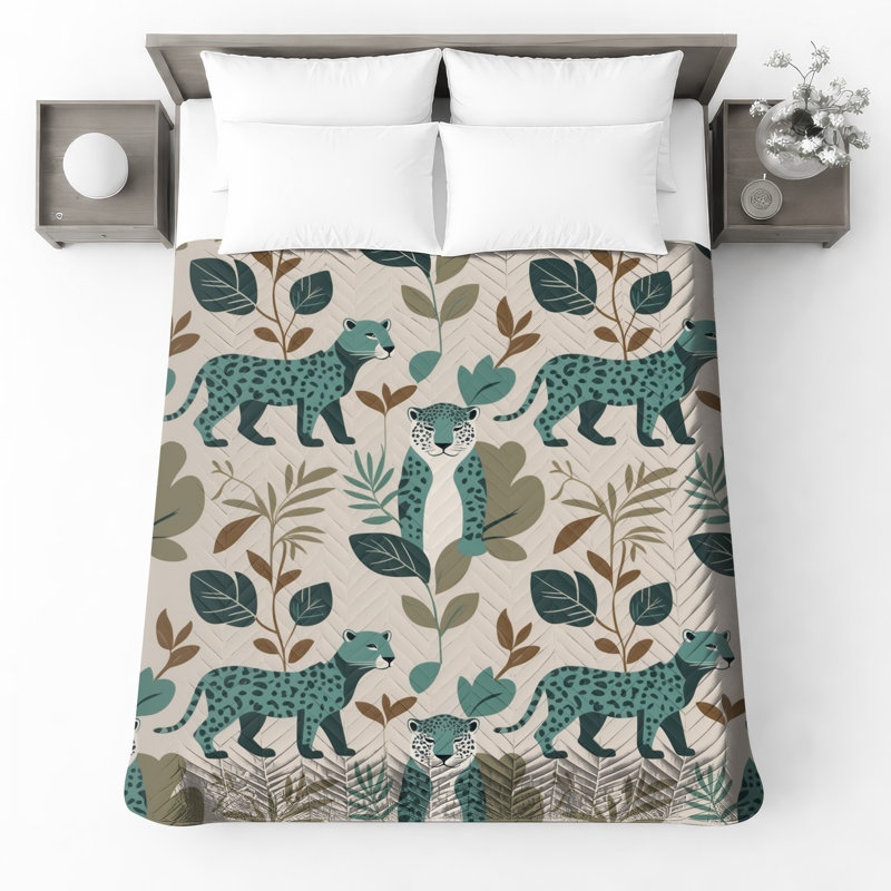 Illustration de couvre-lit animal à motif de feuilles de léopard, Très grand lit