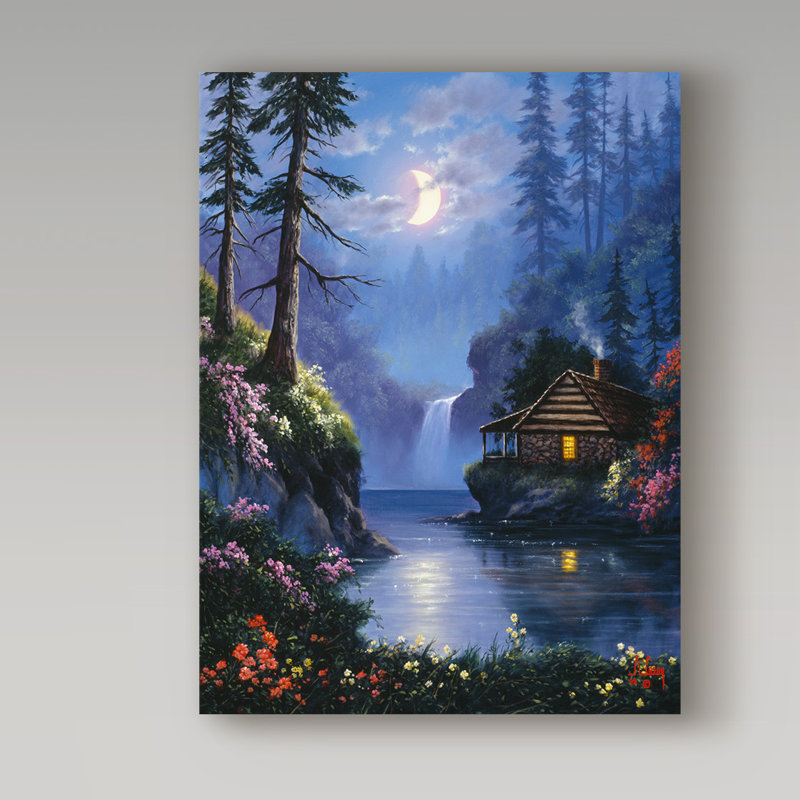 Fikes «Night Scene 2», reproduction de peinture à l'huile sur toile tendue, H 19 po x l 14 po