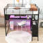 Lit mezzanine en métal avec bureau, tablettes à DEL et tablettes de rangement-423176938