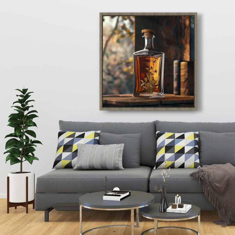 Alcool - Art mural sur toile encadré rouge pour la décoration intérieure, Brun