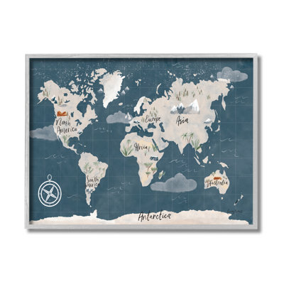 AC-469, bleu rétro, carte du monde, détails nautiques, impression
