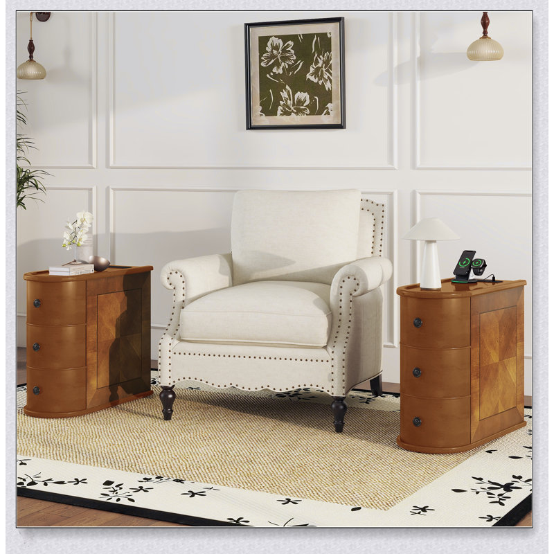 Table de bout avec station de charge, table d'appoint avec tiroirs, aucun assemblage requis