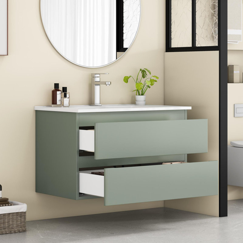 Meuble-lavabo mural 32 po avec lavabo, Vert