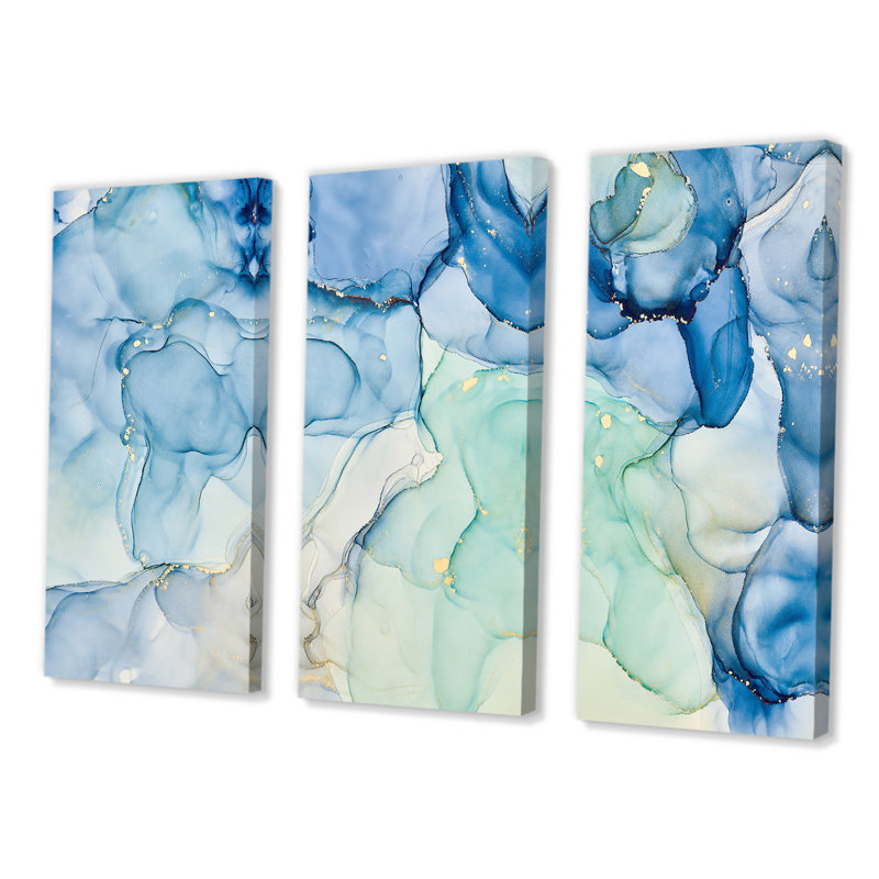 «Blue Luxury Abstract Fluid Art XXV», reproduction d'art moderne sur toile, H 40 po x l 60 po x P 1 po