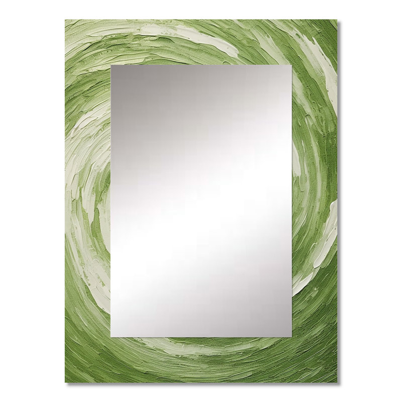 Green Serene Spiral Dreams III - Abstract Spirals Wall Mirror, Green Decorative Mirror, Printed Metal Art, 32" x 24"