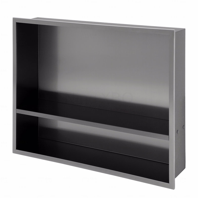 19" X 15" Stainless Steel Shower Niche Double Shelf, Gunmetal Black, Gunmetal Black, 19" H x 15" W x 3.94" D