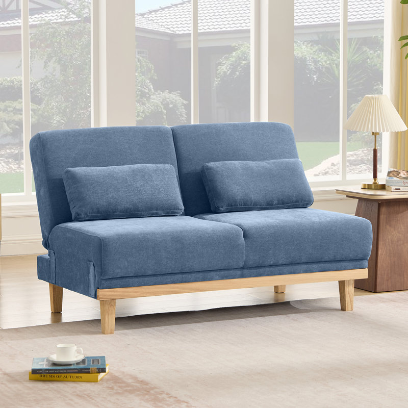 51.9''W Multi-Use Adjustable Chenille Loveseat Upholstery Futon Module, Blue Chenille