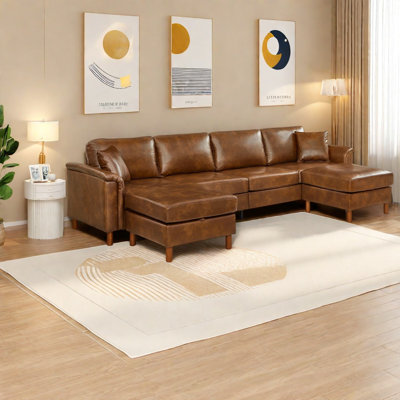 Sectionals with Storage, 120 Inch PU Leather Rustic Sofa for Family Home