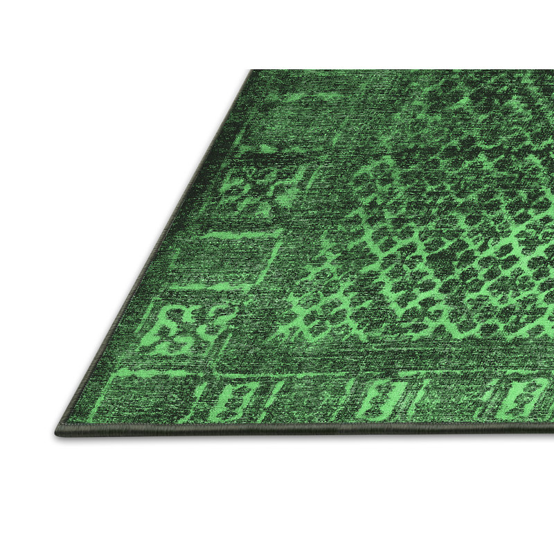 Tapis oriental vert en laine et polyester tissé à la machine, Rectangle 8 pi x 12 pi