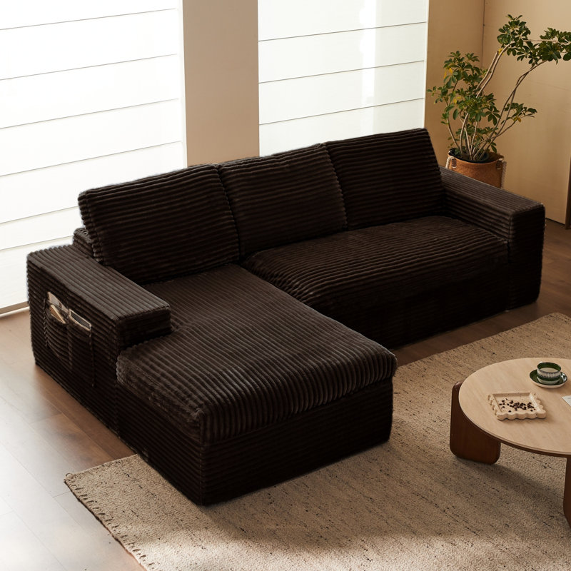 Canapé modulaire de 104 po avec méridienne, canapé en velours côtelé moelleux à assise profonde, canapé en mousse à mémoire de forme, sans assemblage requis