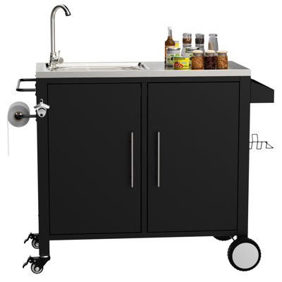 Chariot de barbecue extérieur avec évier en acier inoxydable 304, d'une longueur de 38 po, d'une largeur de 18 po, d'une hauteur de 35 po, d'un porte-serviettes et d'un support à épices pour un barbecue savoureux