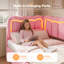Lit de jour simple avec barrière de sécurité et tête de lit en velours, cadre de lit d'angle en métal avec 2 tiroirs de rangement et ports USB, lit simple pour fille, tête de lit réglable en hauteur, rose-593530792-593530799