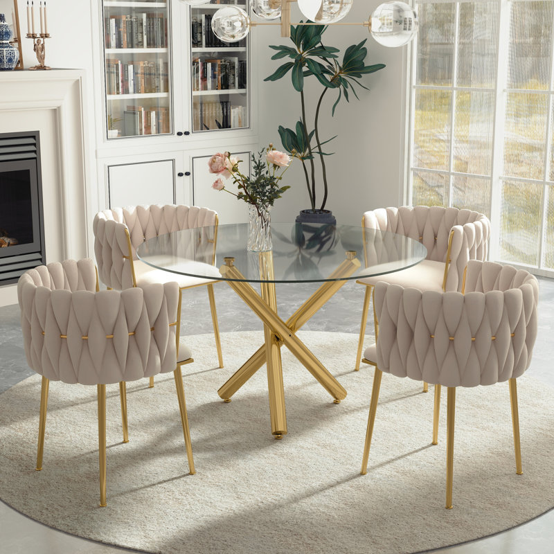 Ensemble de salle à manger Raykwan, Beige, H 29,5 po x L 47,24 po x l 47,24 po, Or