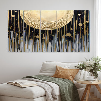 Gold Sun Abstractions I - reproduction sur toile abstraite - 5 panneaux égaux
