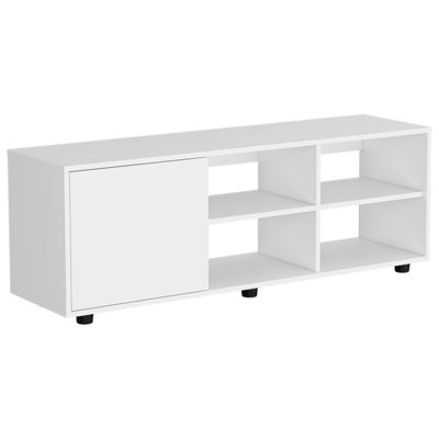 Modern Tv Stand With Four Roomy Shelves And Hidden Storage Area 40-49 Inch Entertainment Spacious Cabinet