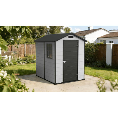 4x6 FT Outdoor Storage Shed, Plastic Resin Garden Shed with Lockable Door & Window