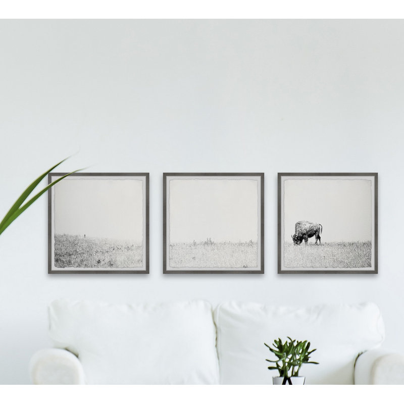 «Distant Grazing II» par Marmont Hill - Ensemble de 3 reproductions de cadres photo sur papier, H 18 po x l 18 po x P 1,5 po