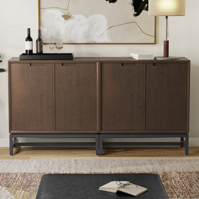 Banting SOLID HARDWOOD 39W Tall Storage Cabinet With Doors Set Of 2 In Walnut Brown