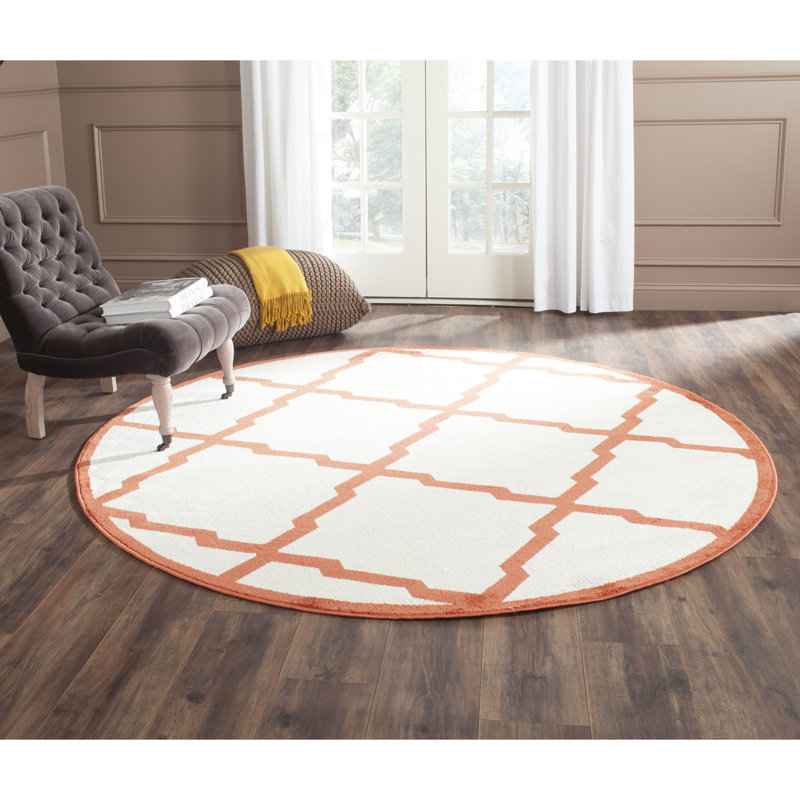 Ammundsen Geometric Beige/Orange Indoor/Outdoor Area Rug, Round 7'