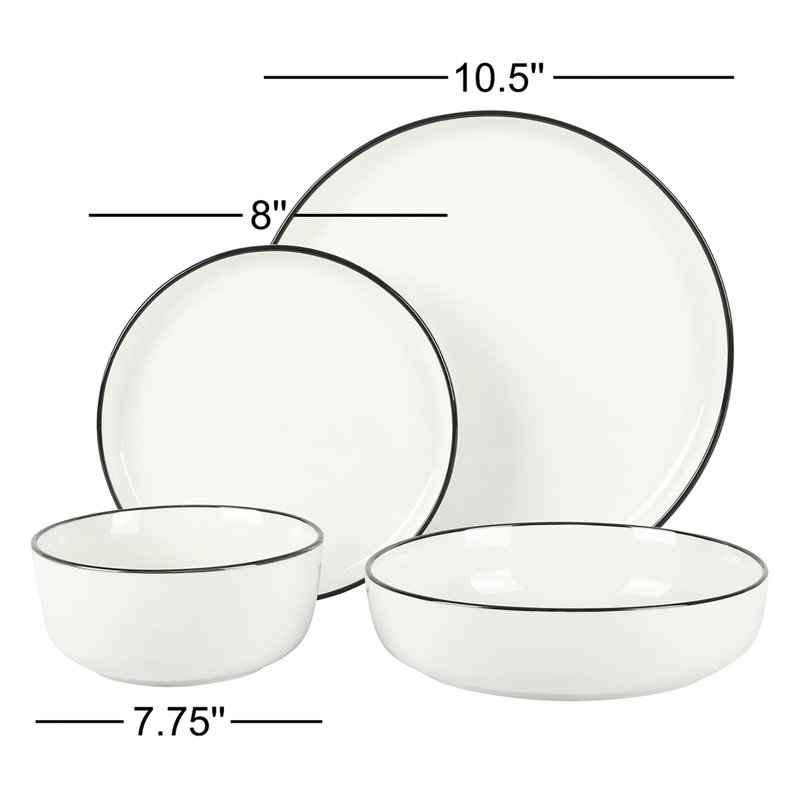 Service de table 16 pièces Gibson Home Oslo, Blanc / bordure noire