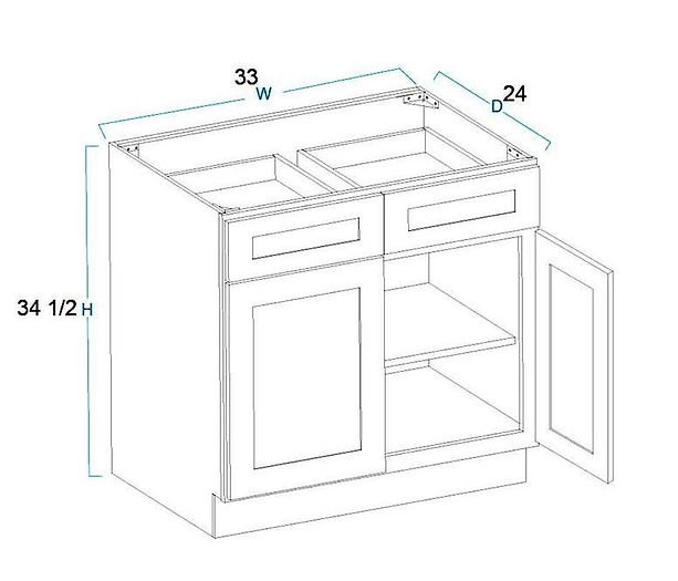 Ready-to-Assemble Standard Kitchen Base Cabinet 33"/36"/39"W x 24"D x 34.5"H in White Shaker, 34.5" H x 33" W