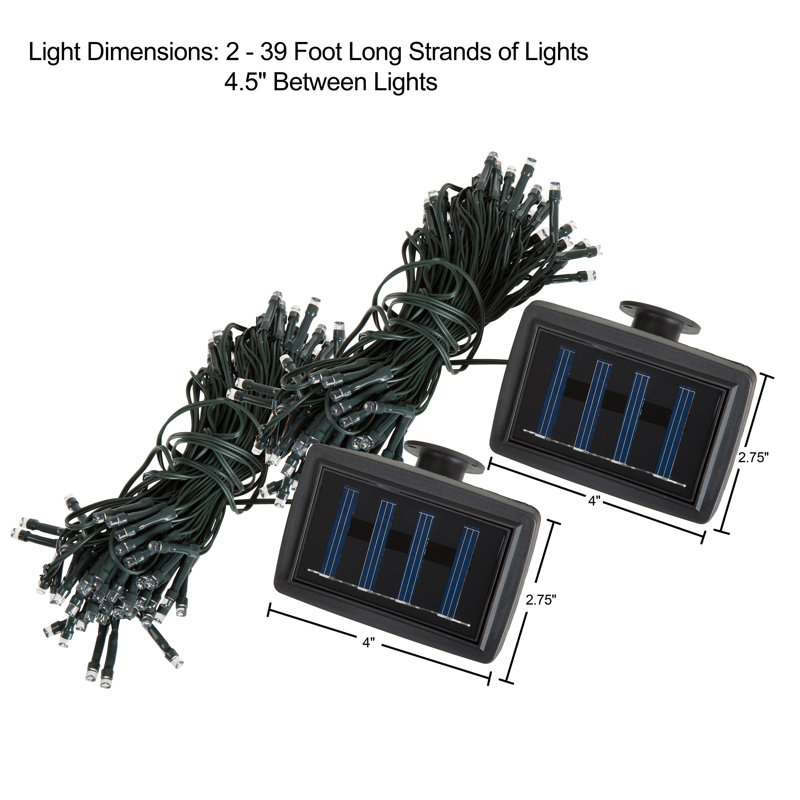 Solar Powered String Lights 2 Pack - 39' Long White LED Lights, Steady or Twinkle Mode