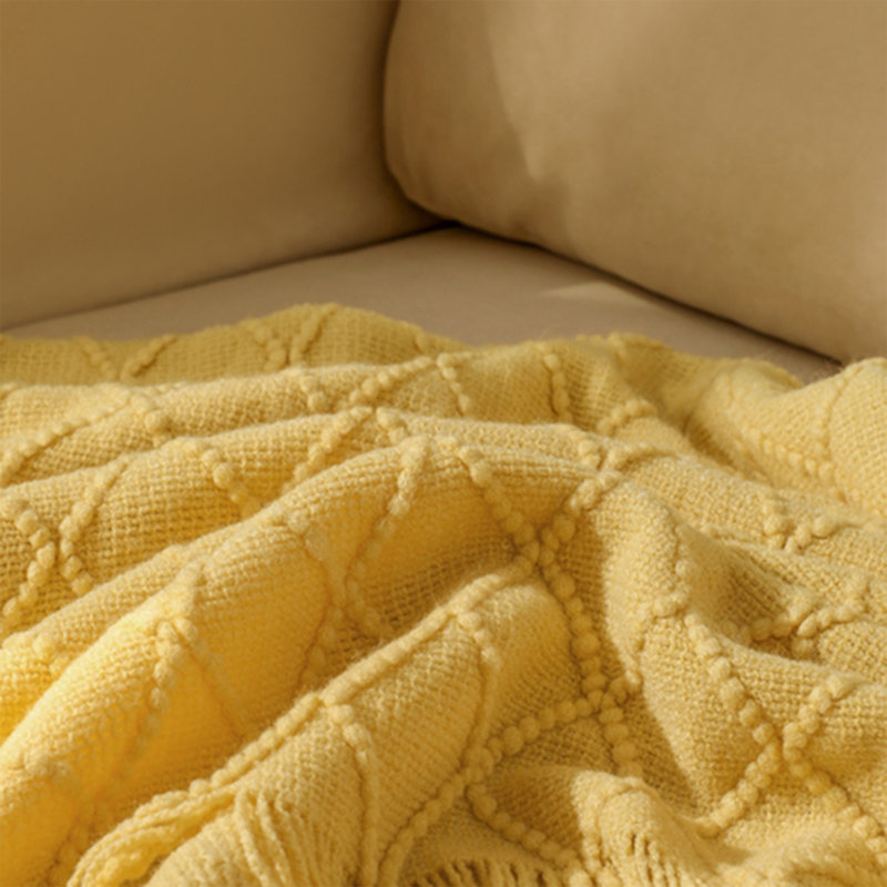 Acrylic Tassel Throw Blanket., 152 x 203cm, Yellow