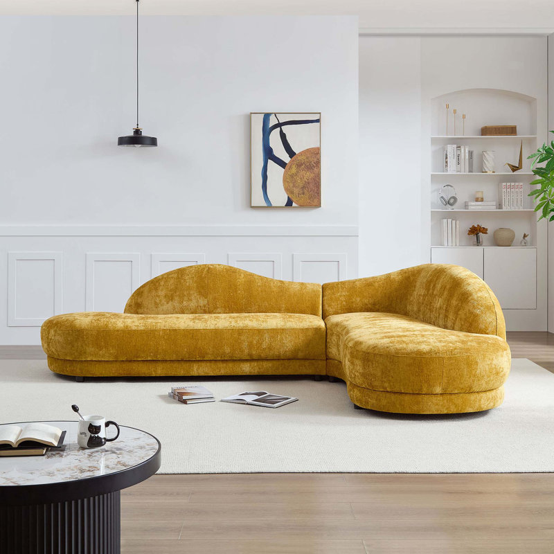 Canapé rembourré moderne avec méridienne droite Mid-Century