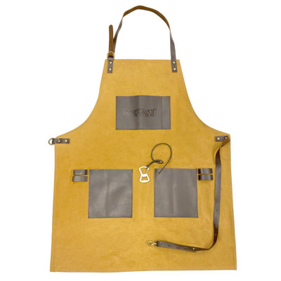 Tablier grillagé en toile cirée et cuir