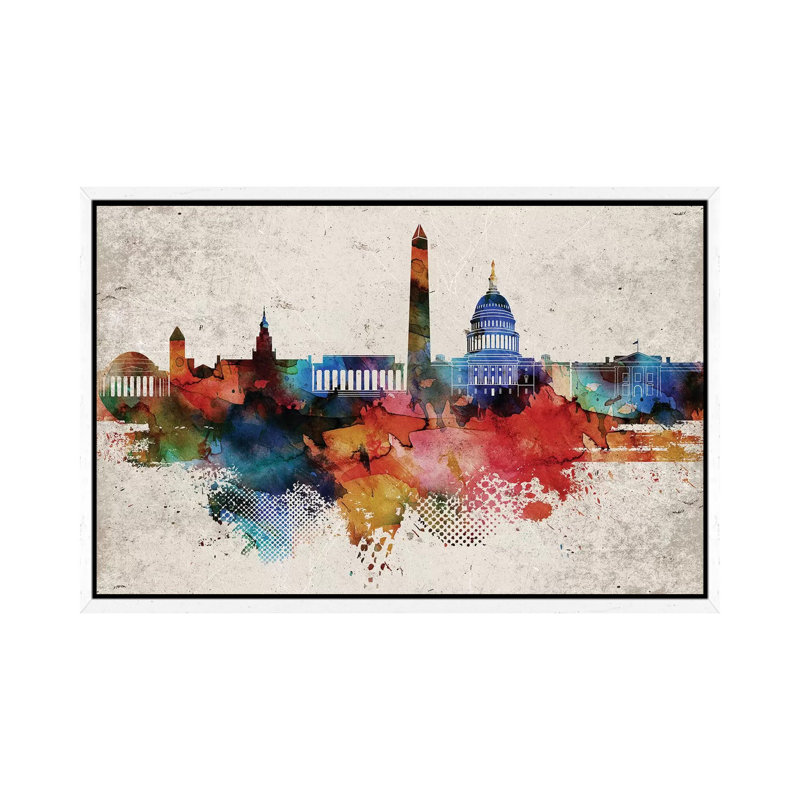 Washington Abstract - Print on Canvas, 101.6cm H x 152.4cm W x 3.81cm D, White Framed