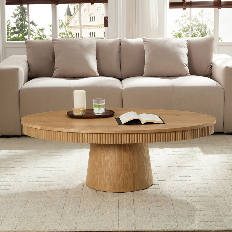 MDF Oval Coffee Table, Oak Wood
