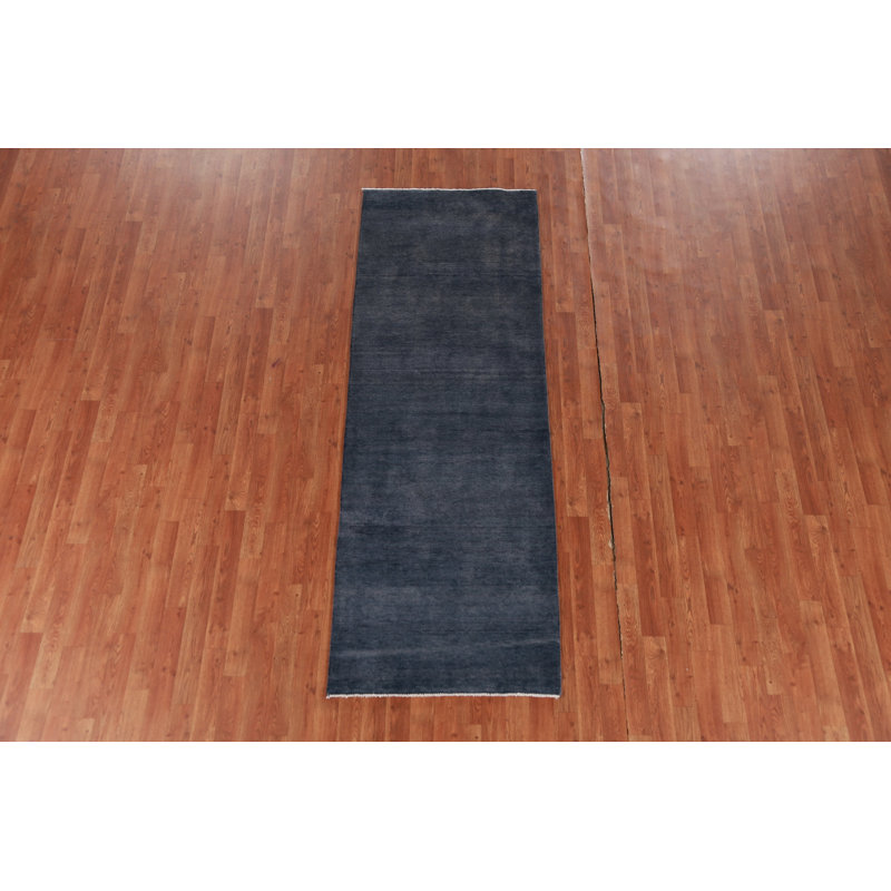 Dark Navy Blue Modern Gabbeh Persian Runner Rug 3x8