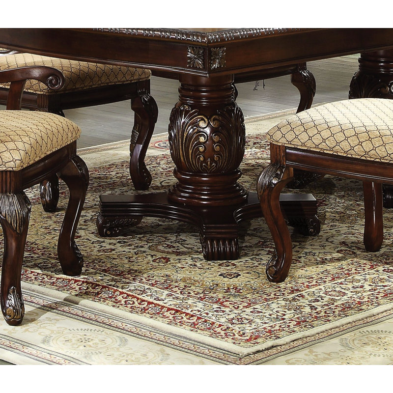 Formal Dining Table Set Kitchen Furniture Set, Brown, 7 Pieces: Table, 4 Side Chairs, 2 Arm Chairs