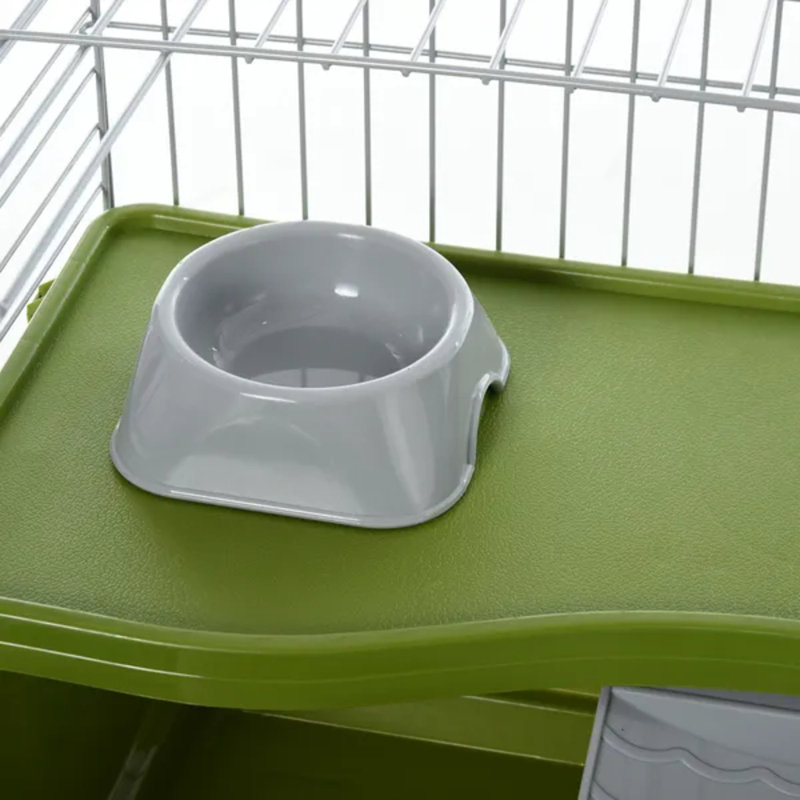 Cage pour petits animaux L 35 po PawHut, cage à lapins roulante, cage à cochon d'Inde avec plat de nourriture, bouteille d'eau, mangeoire à foin, plateforme, rampe pour furet chinchilla, vert
