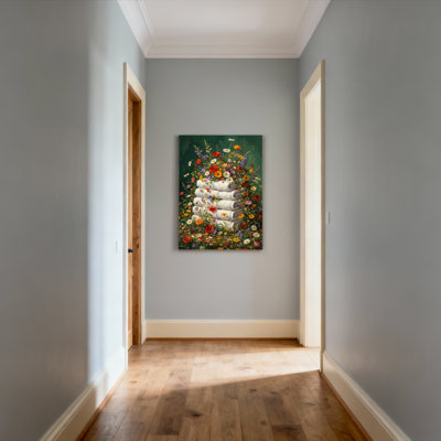 Ensemble de 1 tableau sur toile tendue à motif floral et serviettes