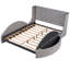 Lit plateforme tapissier grand en velours gris avec tête de lit à oreilles, 1 grand tiroir de rangement et 2 têtes de lit en velours, unités ovales-121104836