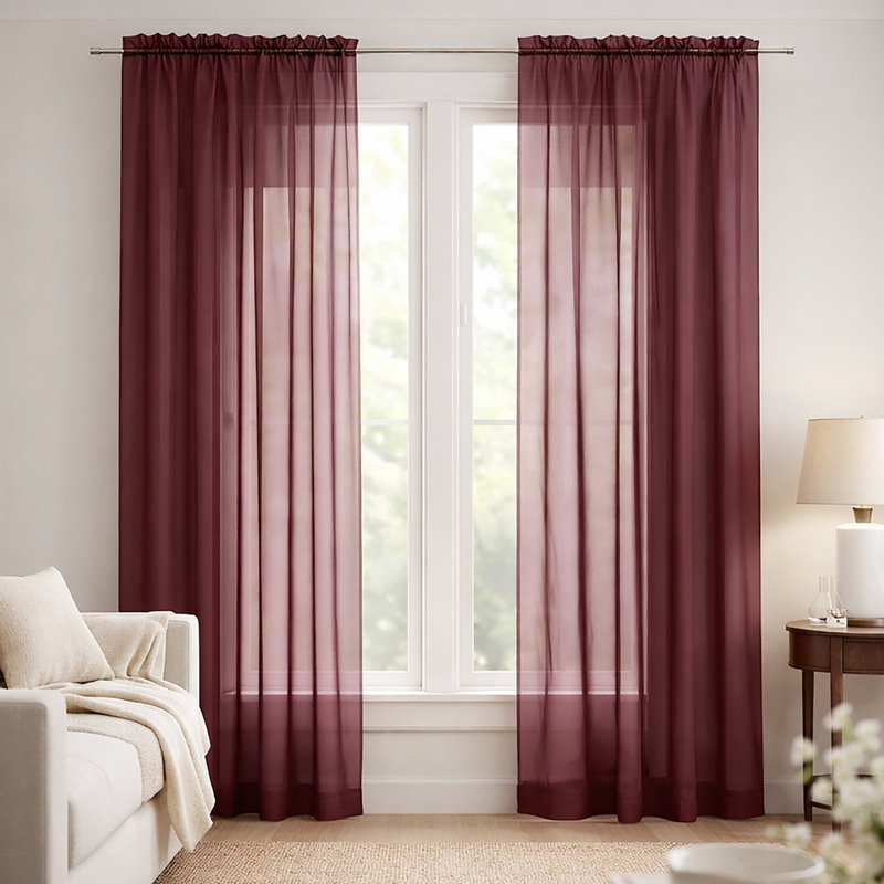Ensemble de rideaux transparents avec passe-tringle 90 po (2 panneaux), Bourgogne