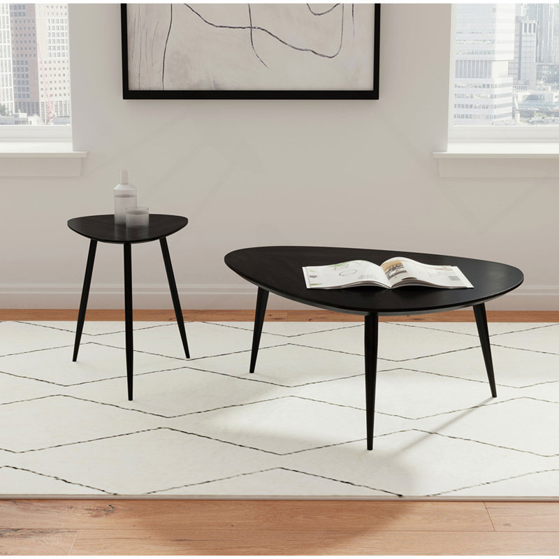 Table basse triangulaire en bois massif, noir