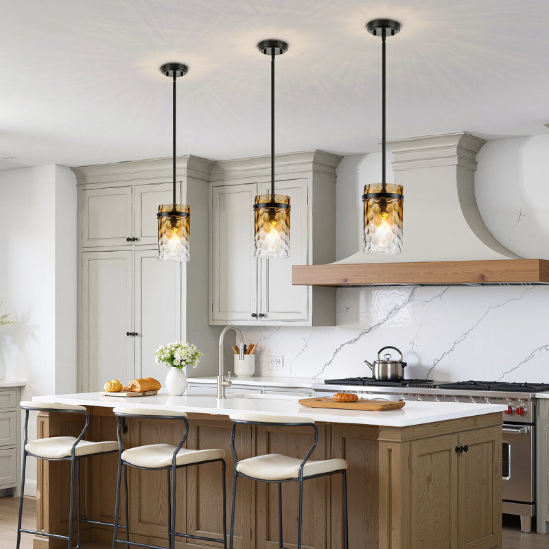 Levona 1 - Light Kitchen Island Pendant, Matte Black, Amber