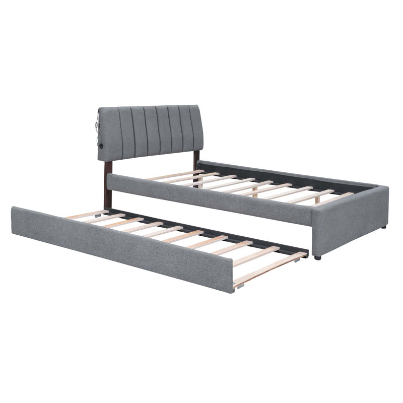 Lit plateforme tapissier Teddy, gris, Double