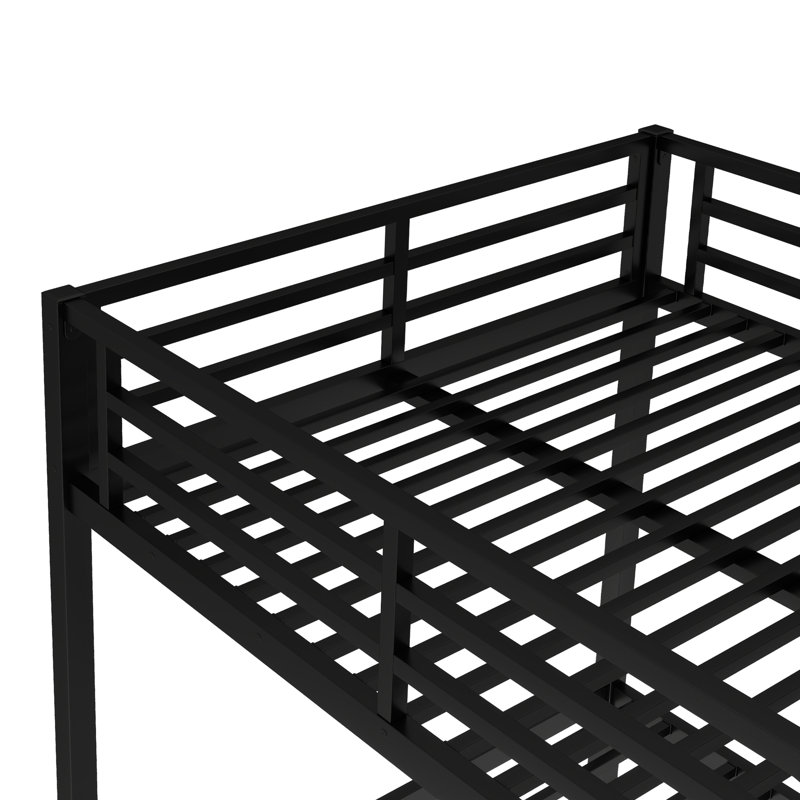 Lit superposé double en métal pour les adolescents et les adultes, couleur noire, peu encombrant, bruit, lit sous rangement efficace, solution pour économiser, sommeil, conception avec garde-corps, processus d'assemblage simple